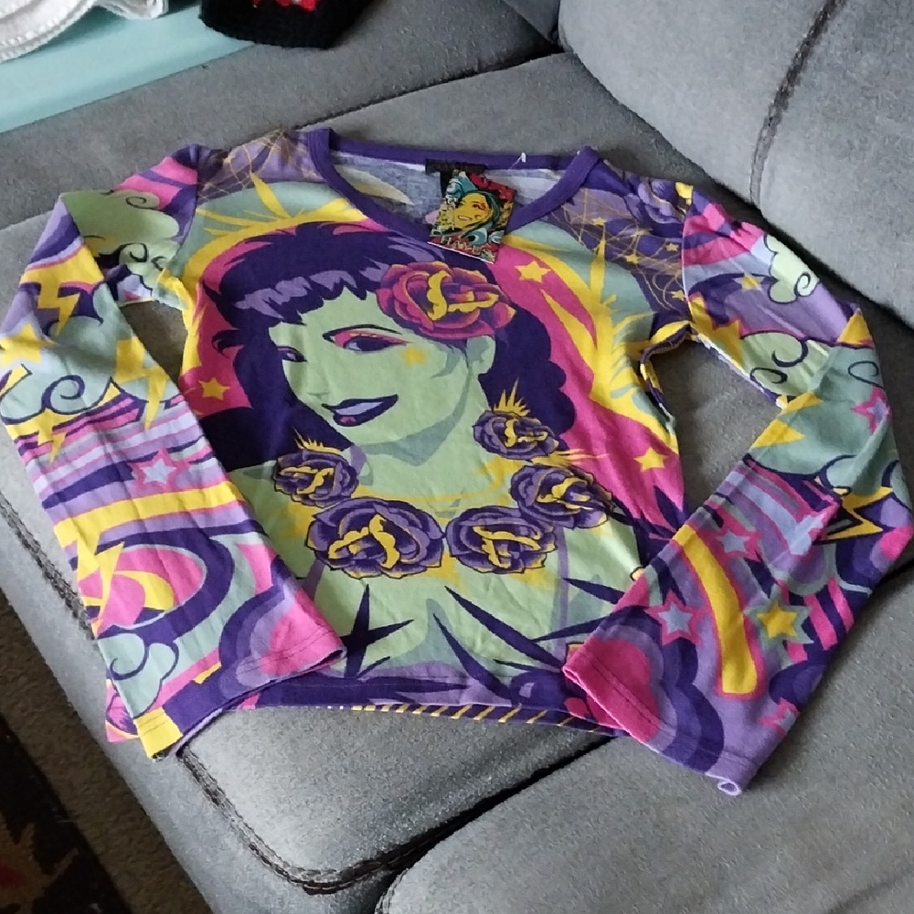 Hayes Hula Girl /bird Bell Sleeve Tee. **rare**
